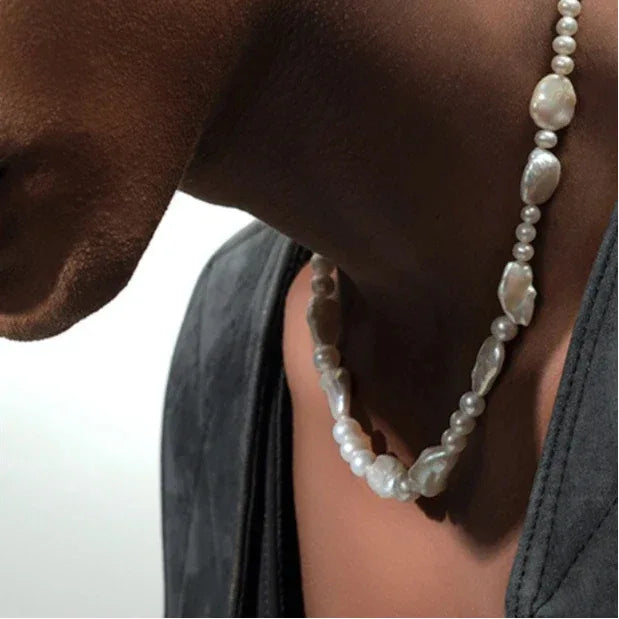 14K Gold-Filled Baroque Pearl Necklace — side neckline-worn portrait