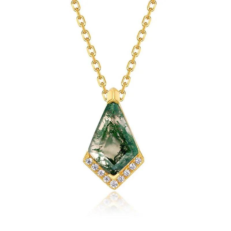 Gold-Tone Kite Moss Agate Pendant Necklace — full necklace arrangement 5