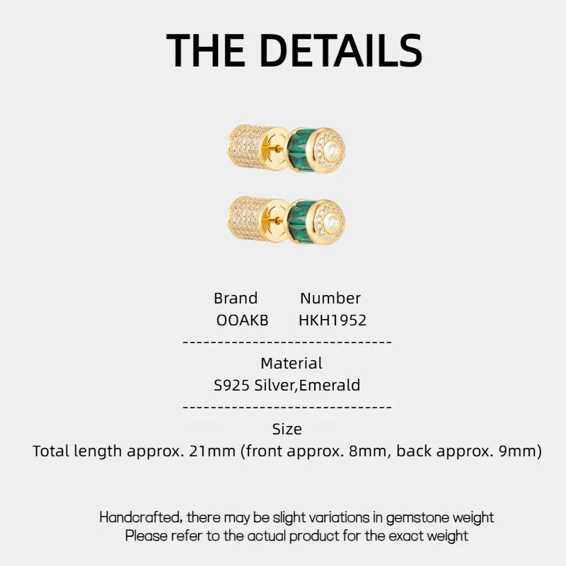 Gold-Tone Two-Tone Emerald Cylindrical Stud Earrings side view showing posts and settings