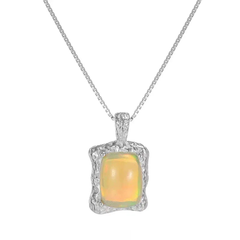 Golden Opal Rectangular Pendant Necklace alternate full necklace view