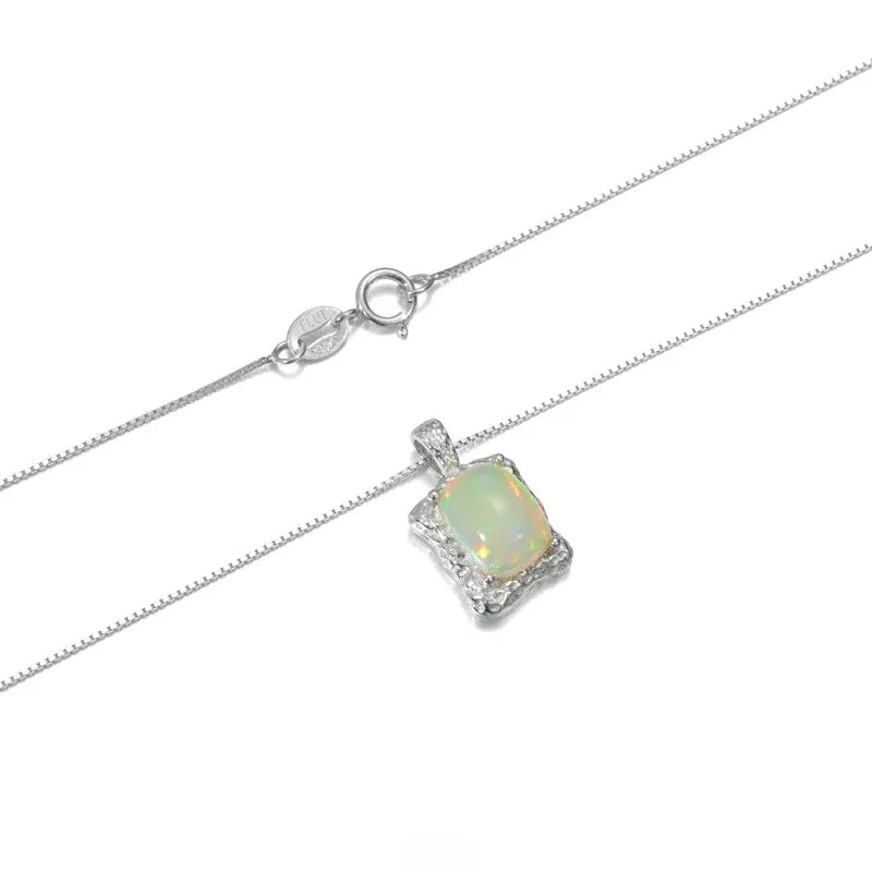 Golden Opal Rectangular Pendant Necklace close-up pendant detail