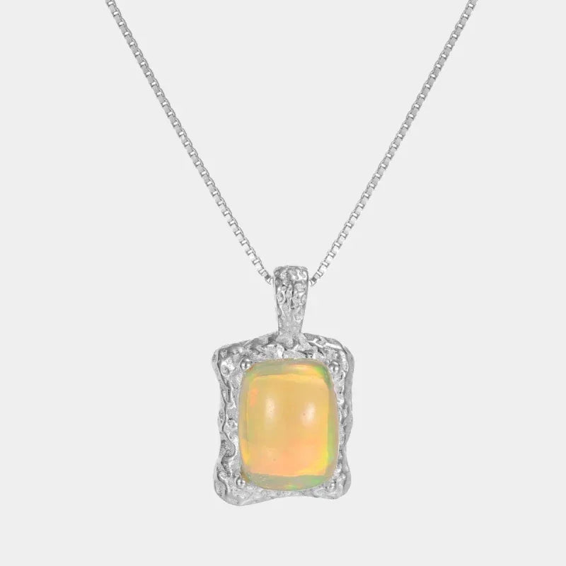 Golden Opal Rectangular Pendant Necklace full necklace view on a light background