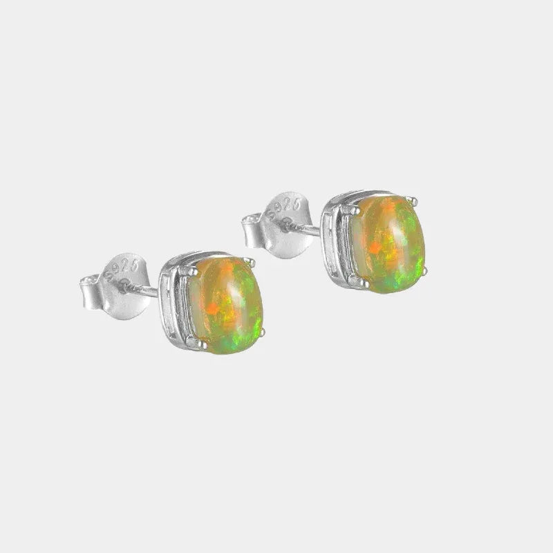 Golden Opal Square Stud Earrings front product view on a light background