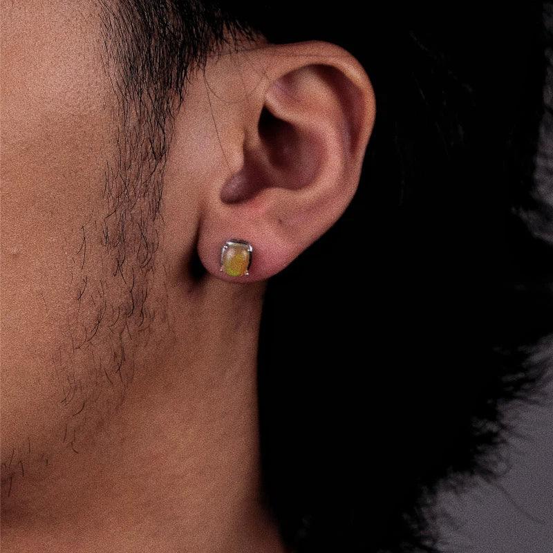 Golden Opal Square Stud Earrings side profile view
