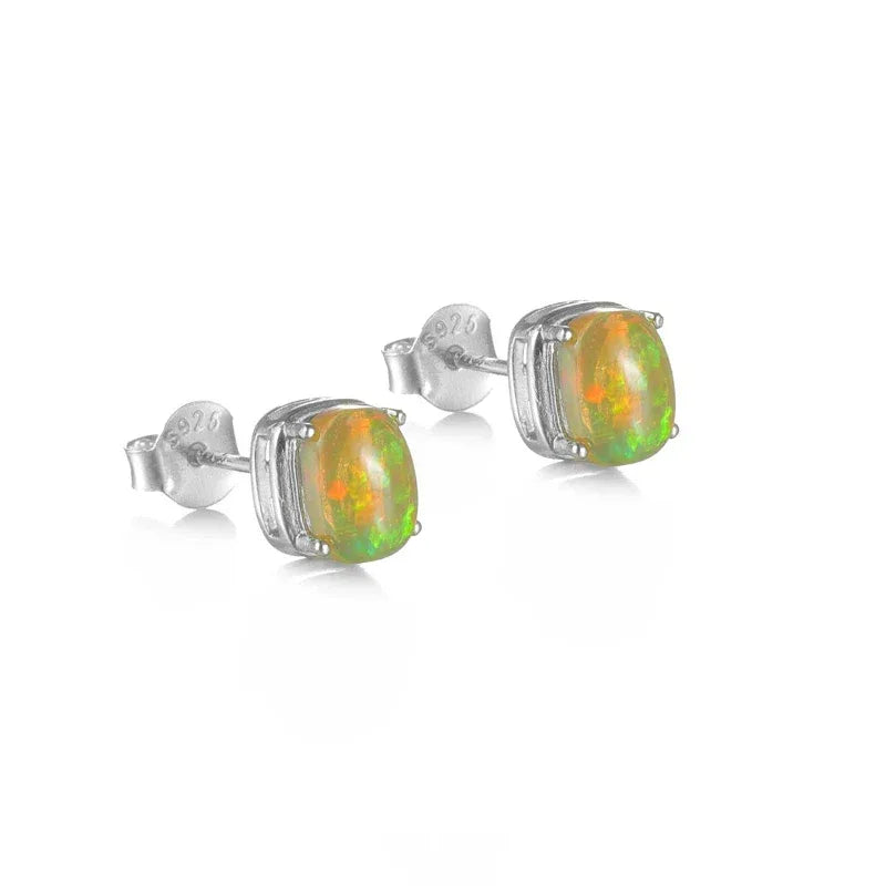 Golden Opal Square Stud Earrings top setting detail