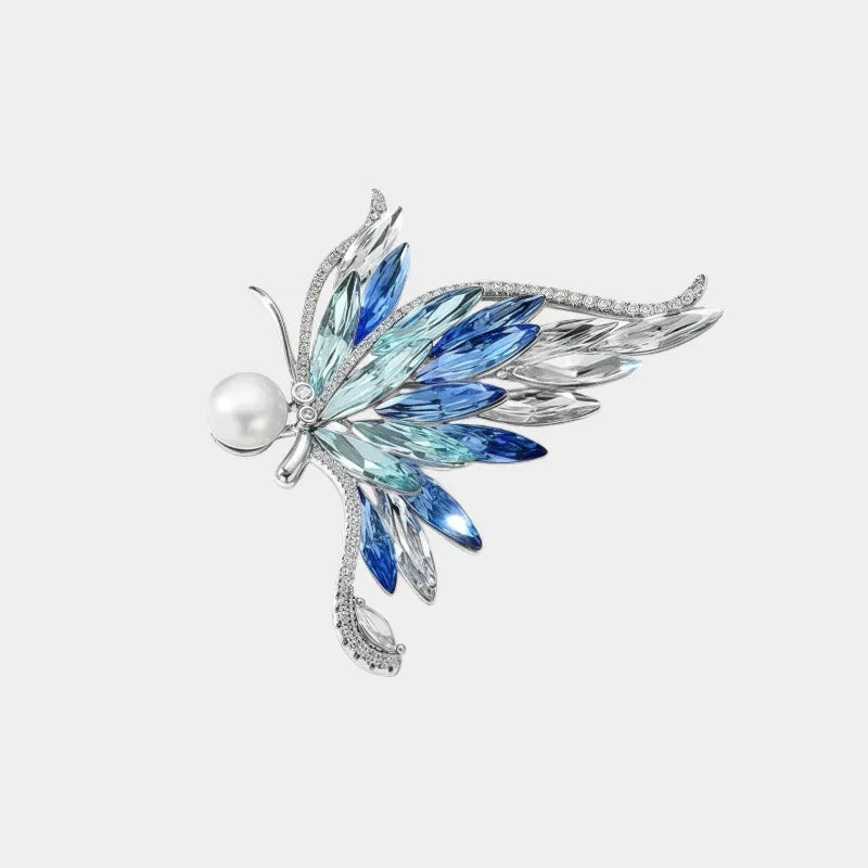 Gradient Blue Butterfly Pearl Brooch with Cubic Zirconia — front view of blue butterfly brooch