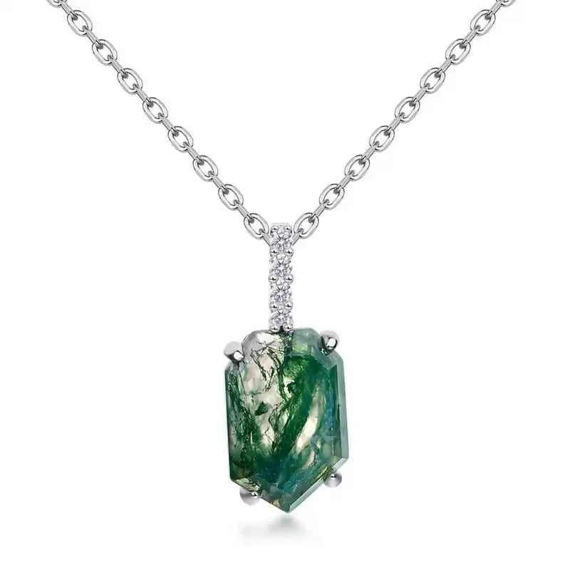 Green Moss Agate Geometric Pendant — pendant close-up 3