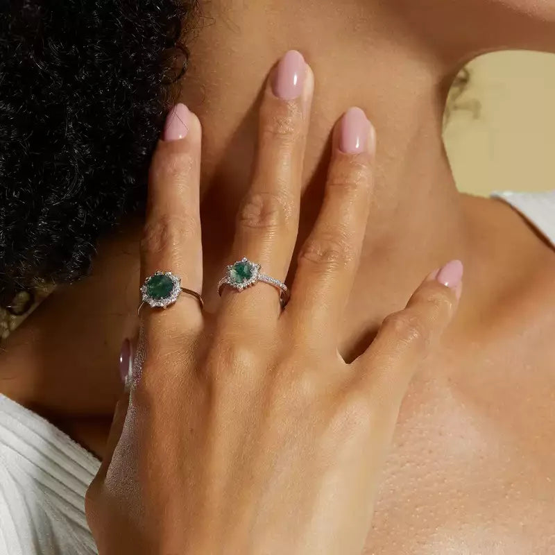 Green Moss Agate Ring Unisex — hand-worn scale view 2