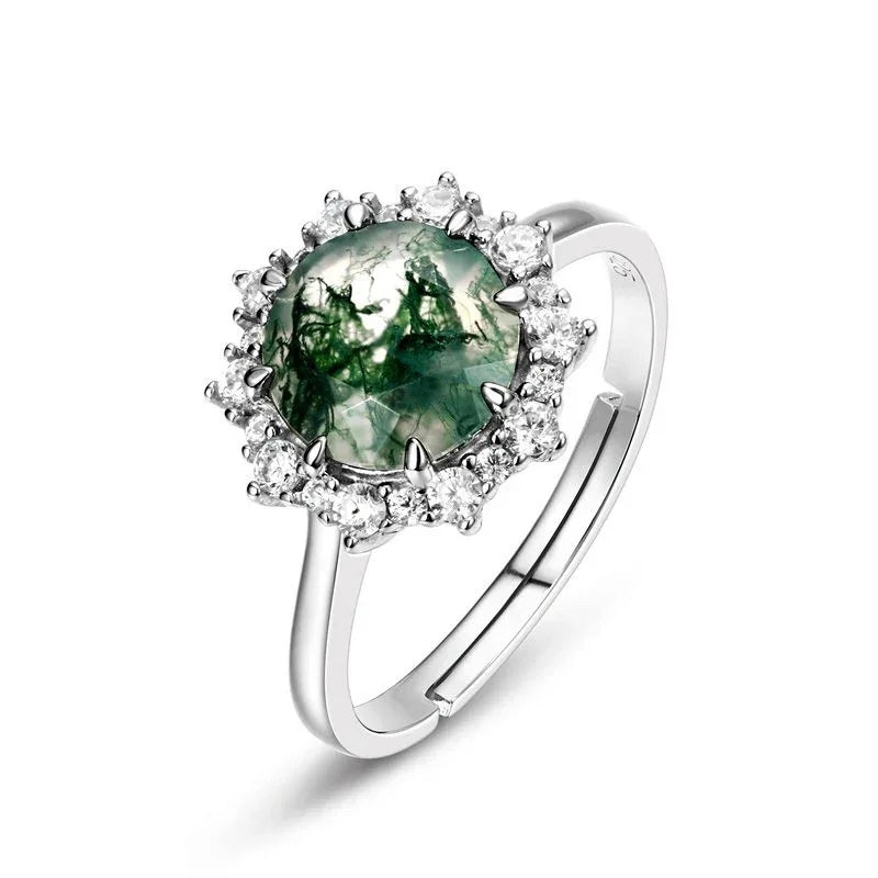 Green Moss Agate Ring Unisex — side profile and band detail 4