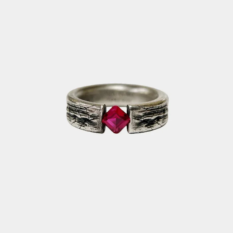 Hammered Silver-Tone Ruby Open Ring — main ring product view