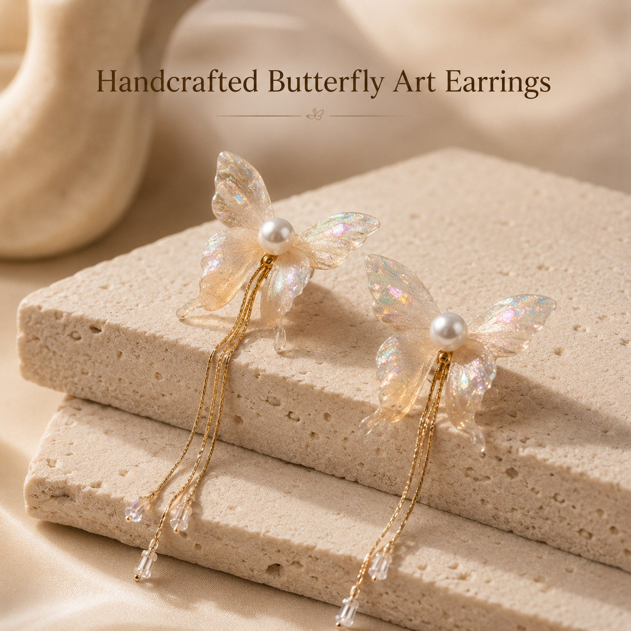 Handcrafted Butterfly Leather Art Earrings, close-up detail
