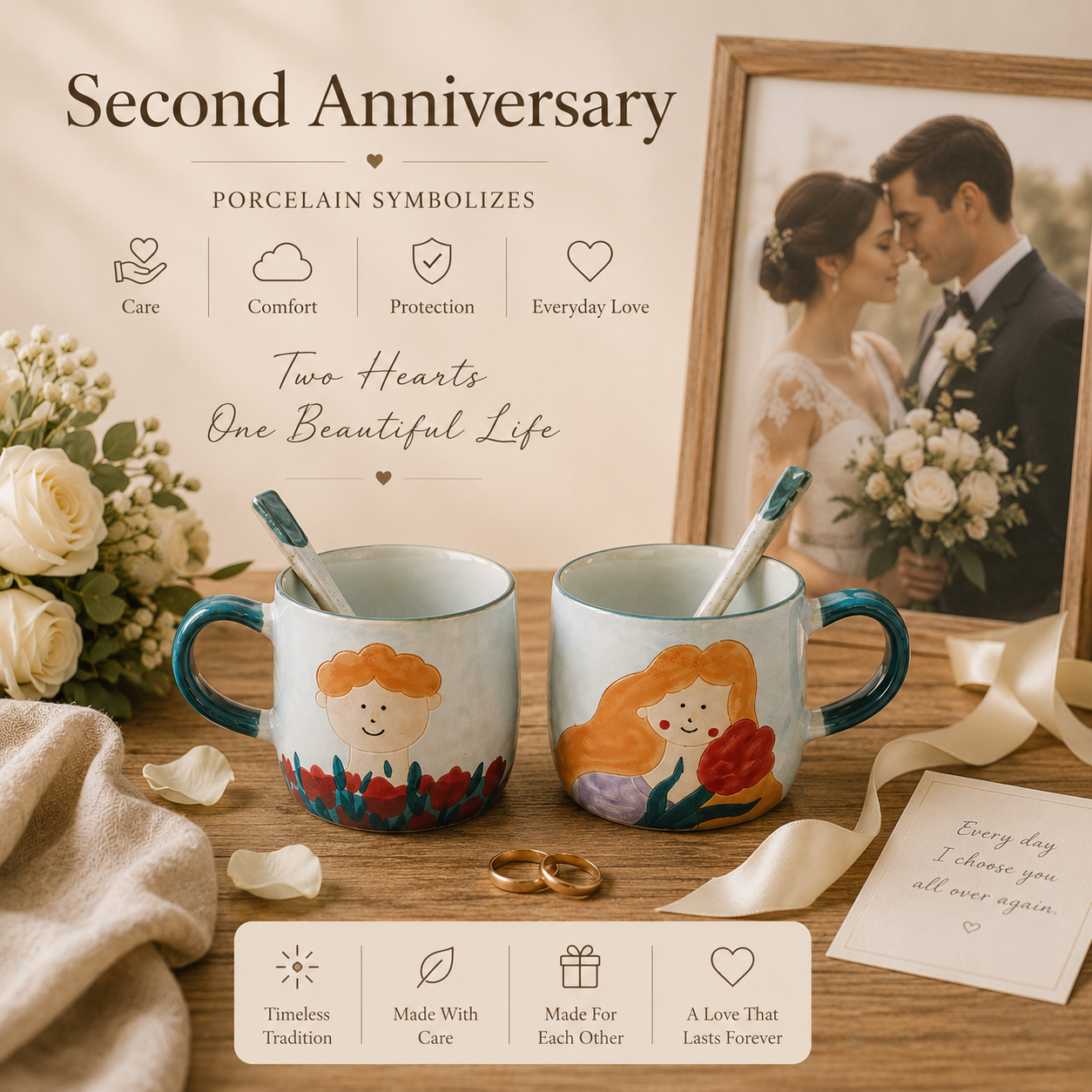 Handcrafted Ceramic Couple Mug Set, styled product view