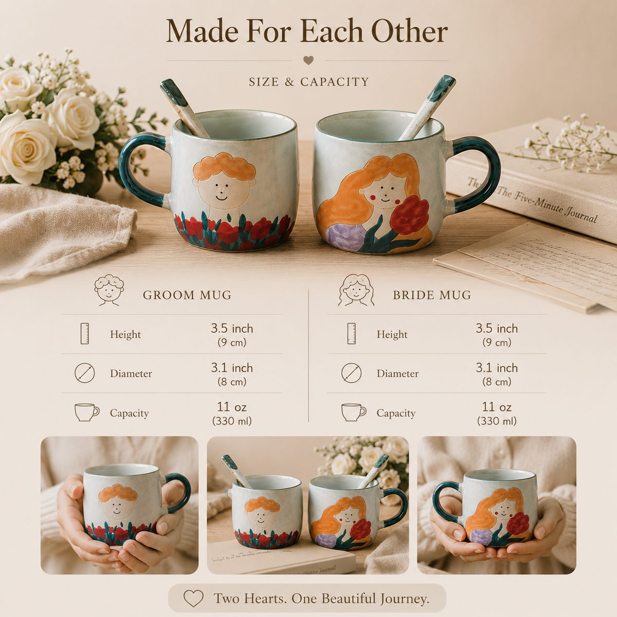 Handcrafted Ceramic Couple Mug Set, size and feature guide