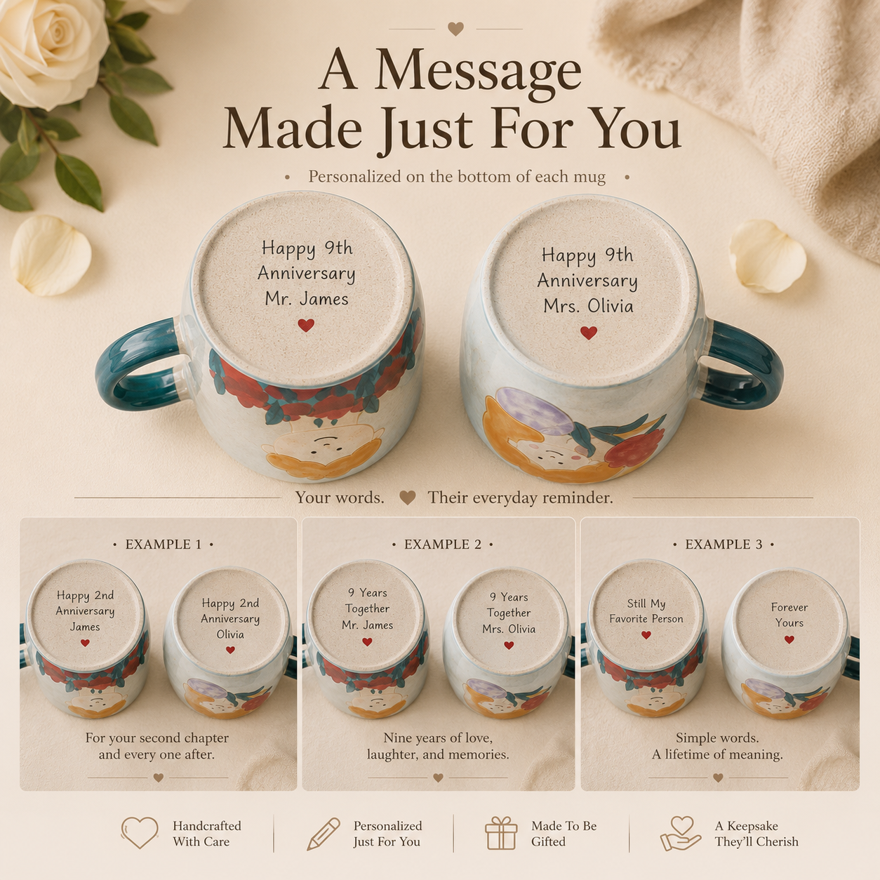 Handcrafted Ceramic Couple Mug Set, craftsmanship details