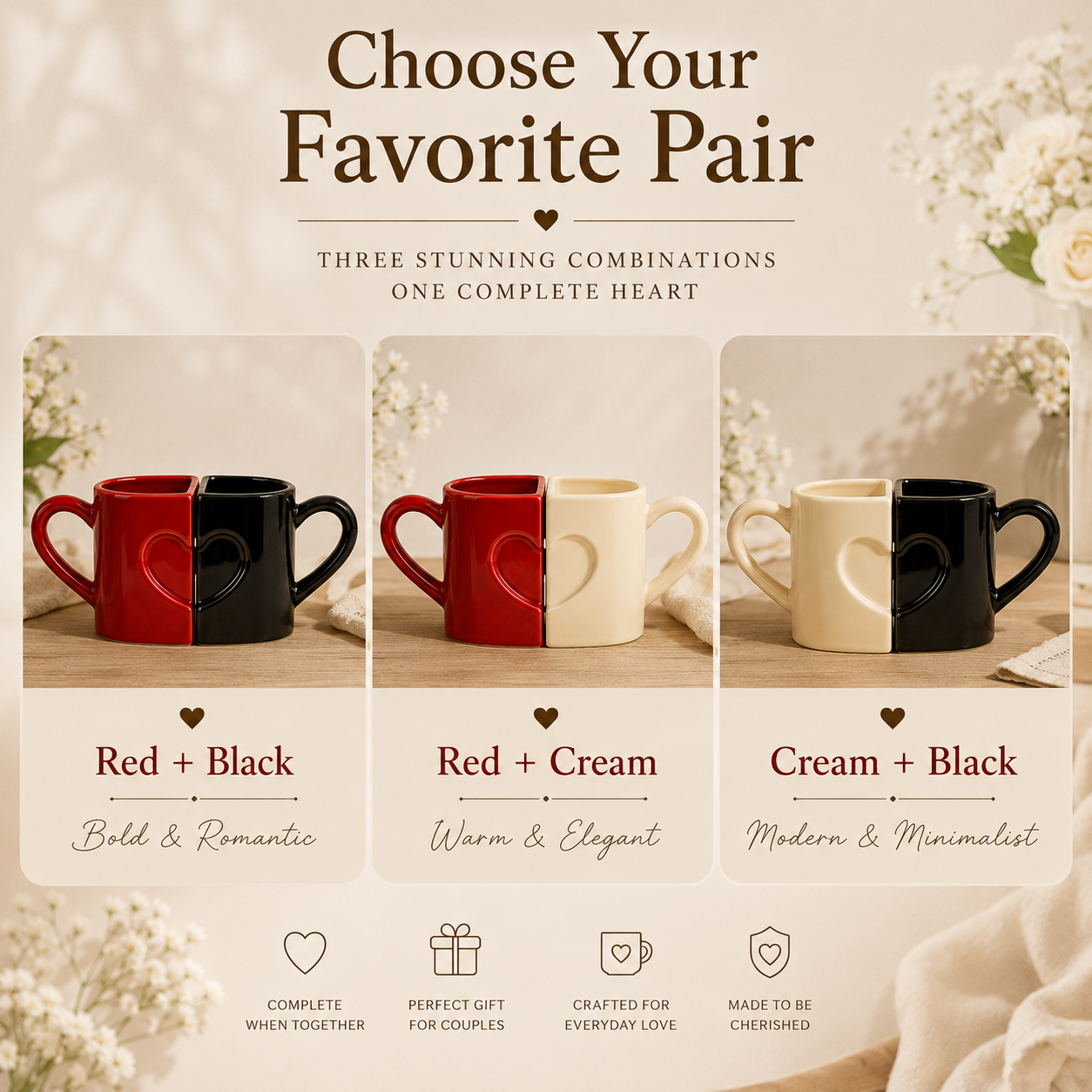 Handcrafted Ceramic Heart Couple Mug Set, lifestyle view