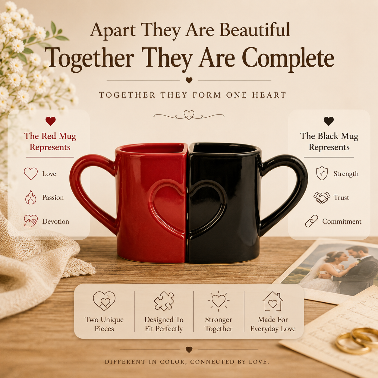Handcrafted Ceramic Heart Couple Mug Set, craftsmanship details