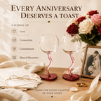 Handcrafted Crystal Heart Goblet Set – Twisted Stem & Heart Base, styled product scene with anniversary-themed props