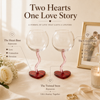 Handcrafted Crystal Heart Goblet Set – Twisted Stem & Heart Base, detail infographic showing materials and construction