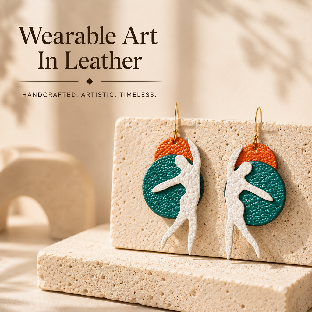 Handcrafted French Goatskin Art Earrings, product overview