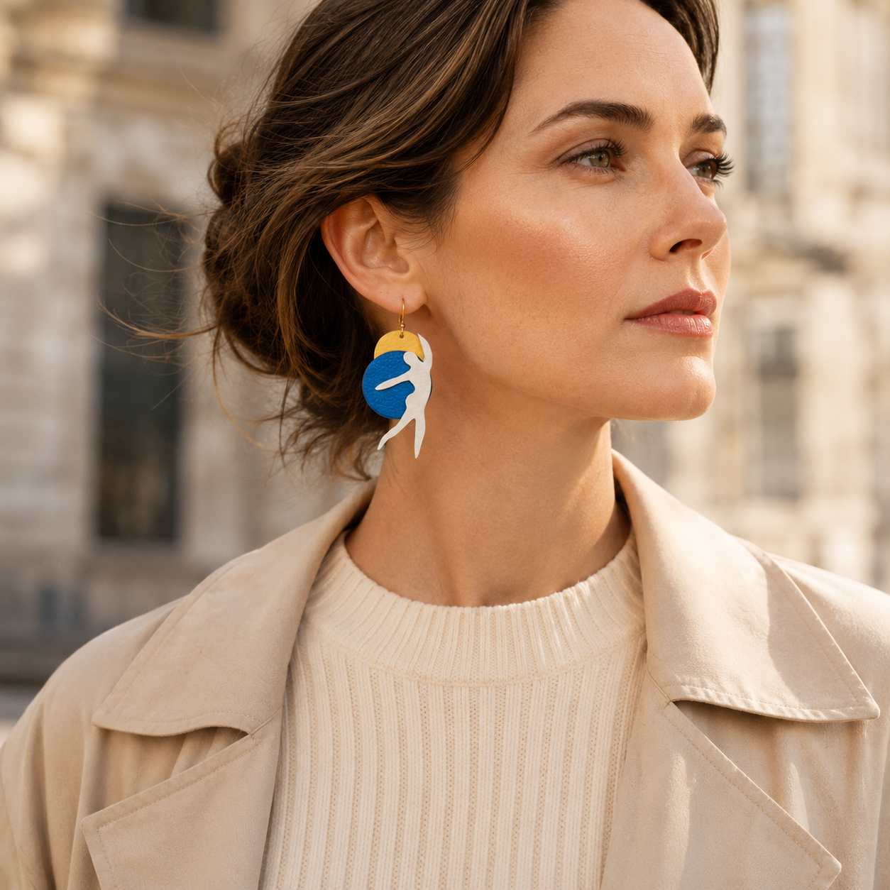 Handcrafted French Goatskin Art Earrings, styled product view
