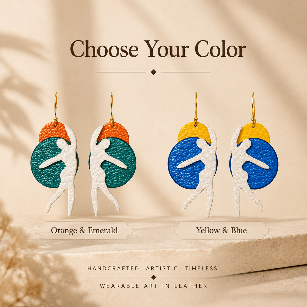 Handcrafted French Goatskin Art Earrings, close-up detail
