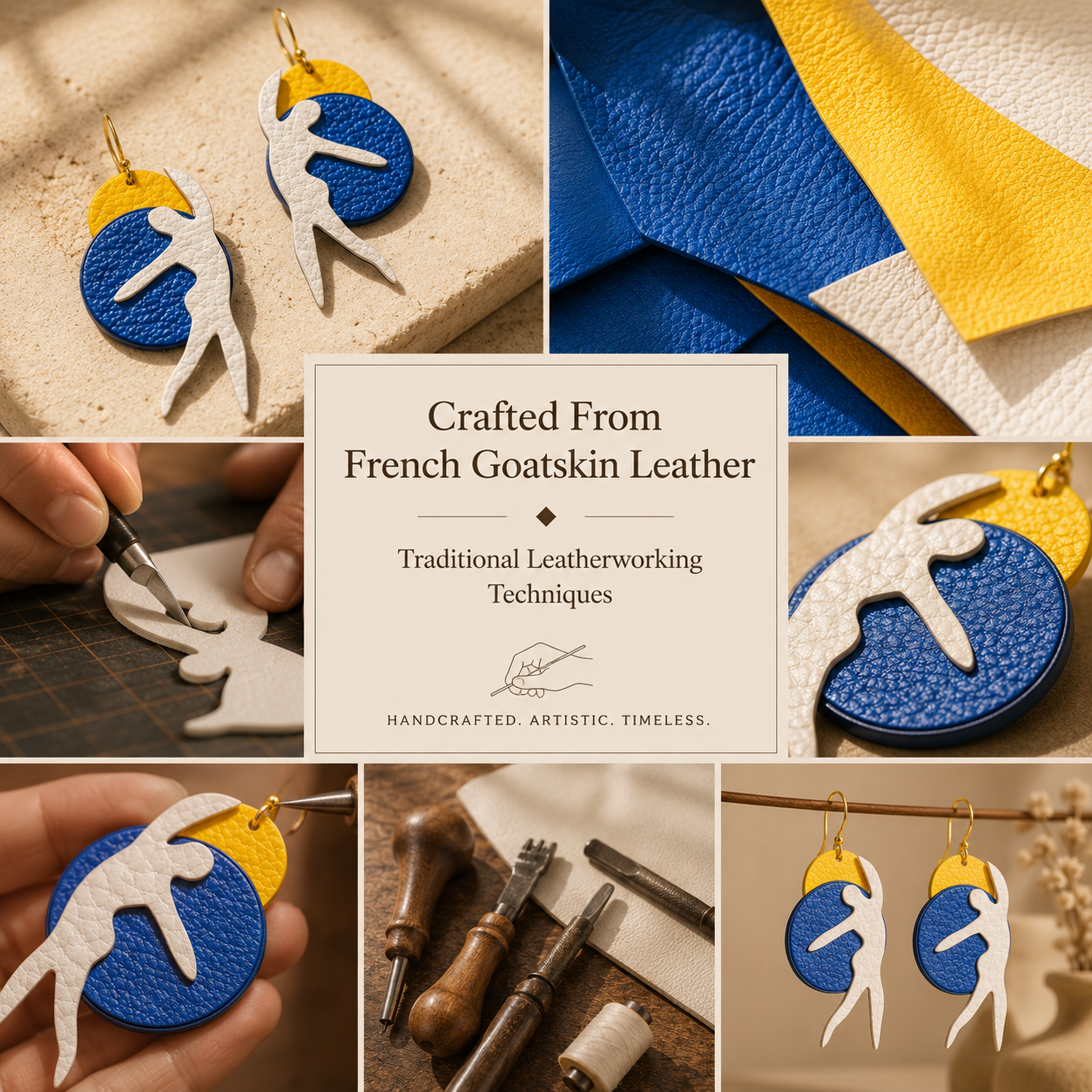 Handcrafted French Goatskin Art Earrings, product overview