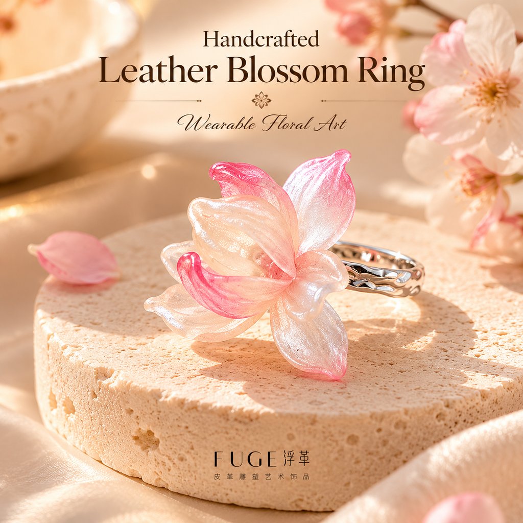 Handcrafted Leather Blossom Ring, product overview