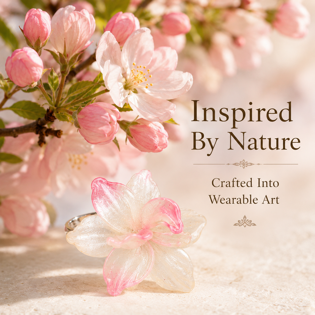 Handcrafted Leather Blossom Ring, lifestyle view