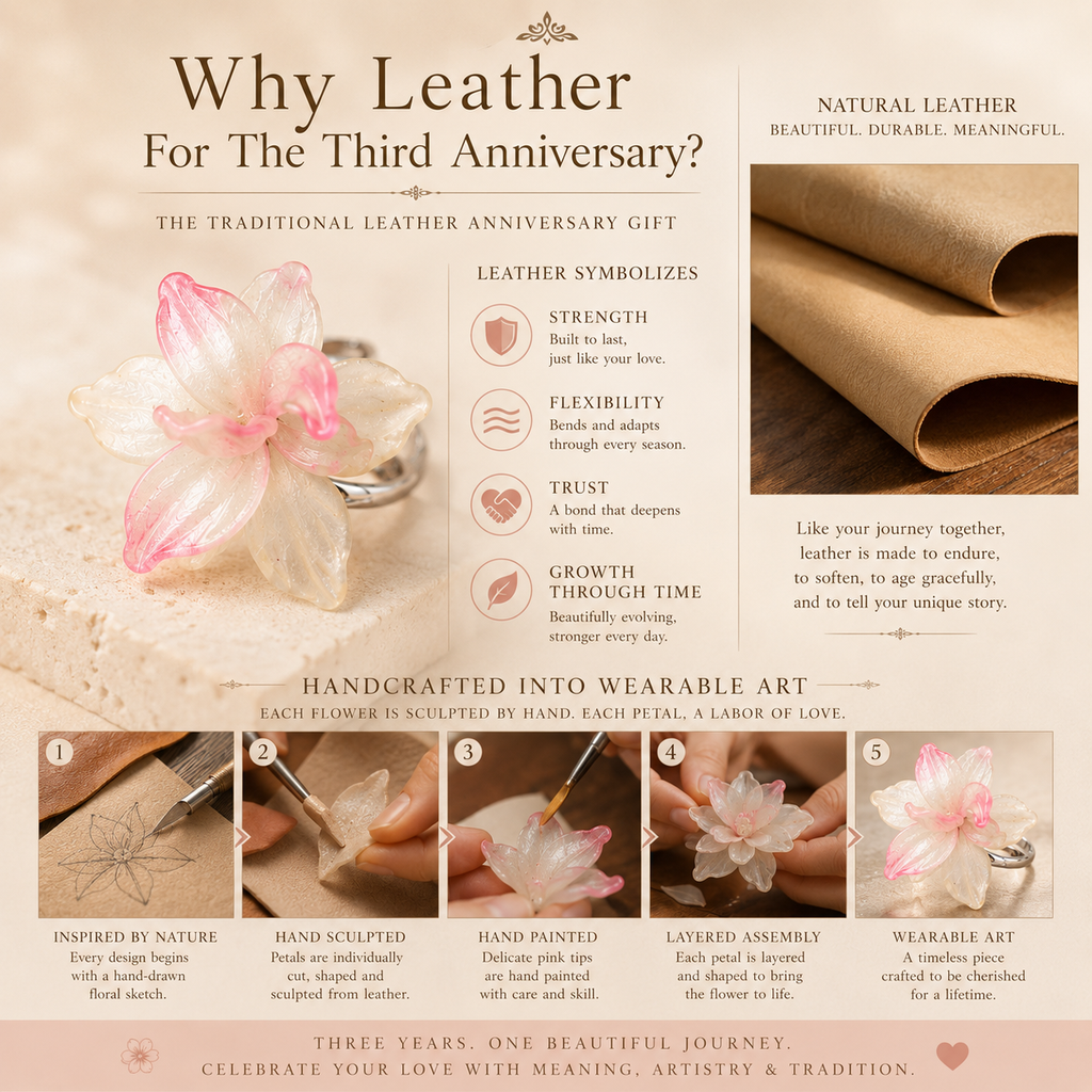 Handcrafted Leather Blossom Ring, craftsmanship details
