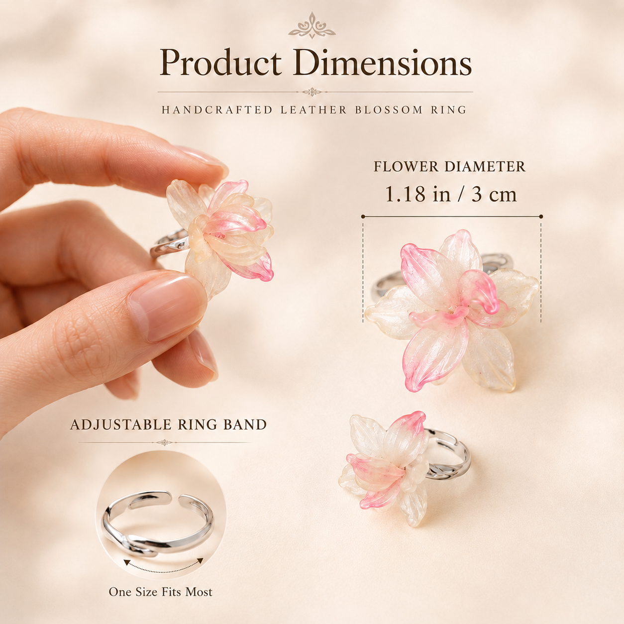 Handcrafted Leather Blossom Ring, product overview