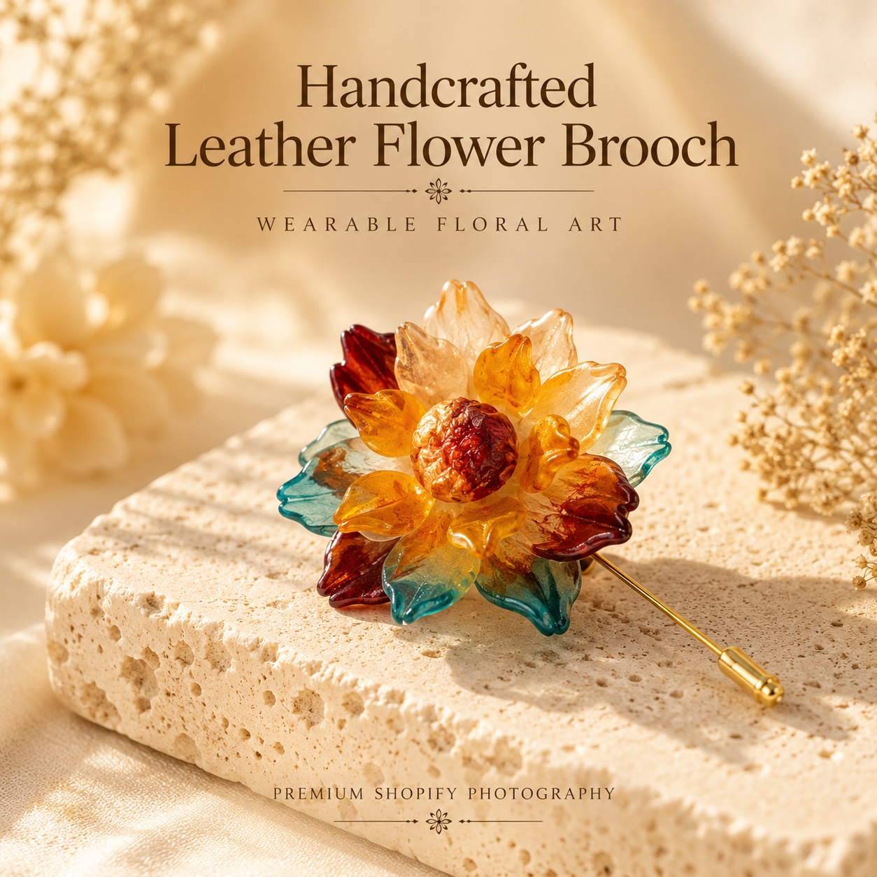 Handcrafted Leather Flower Brooch, product overview