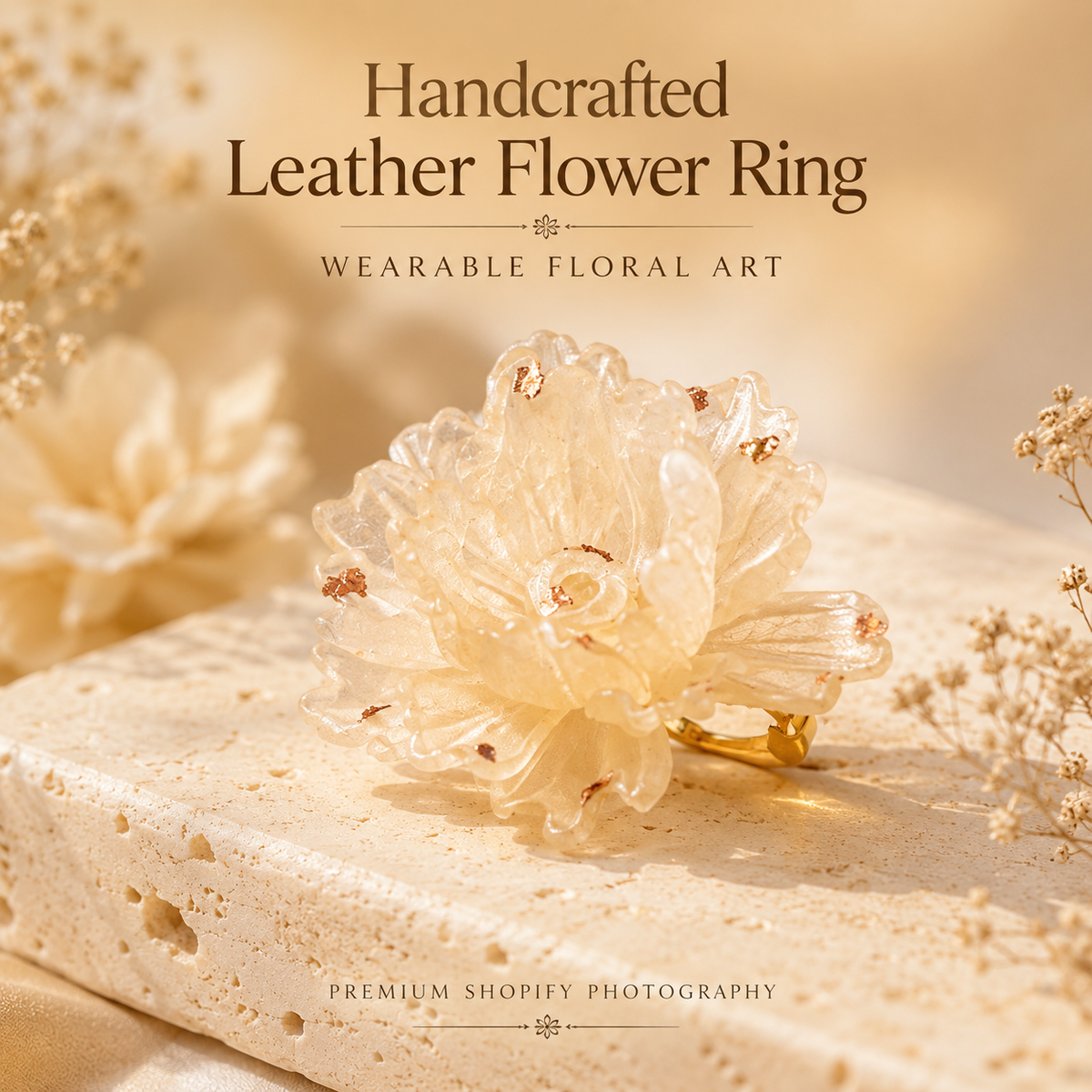 Handcrafted Leather Flower Statement Ring, product overview