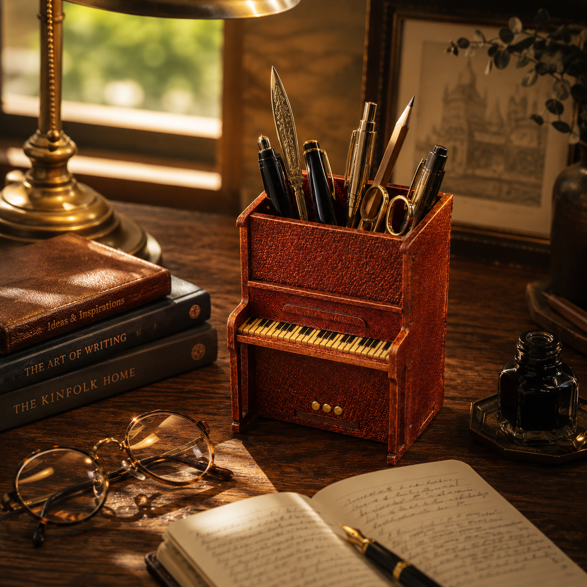 Handcrafted Leather Piano Desk Organizer, product overview