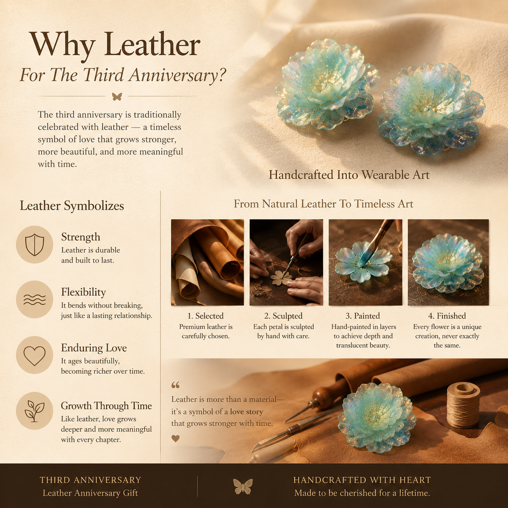 Handcrafted Leather Sculpture Flower Earrings, styled product view