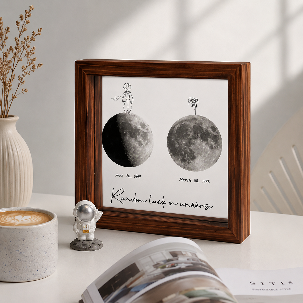 Personalized Moon Phase Frame Gift Box – Custom Anniversary Moon Print, lifestyle scene showing everyday use