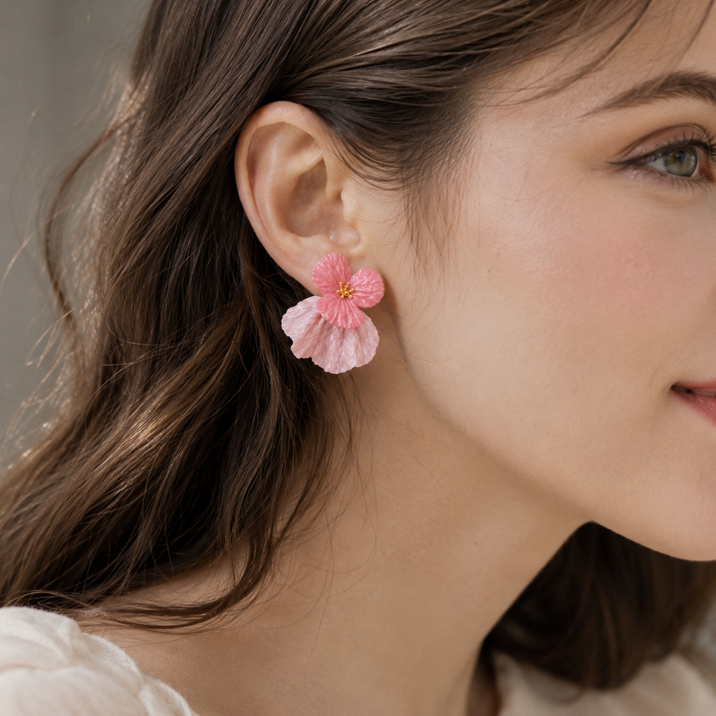 Handmade Ceramic Flower Earrings, styled product view