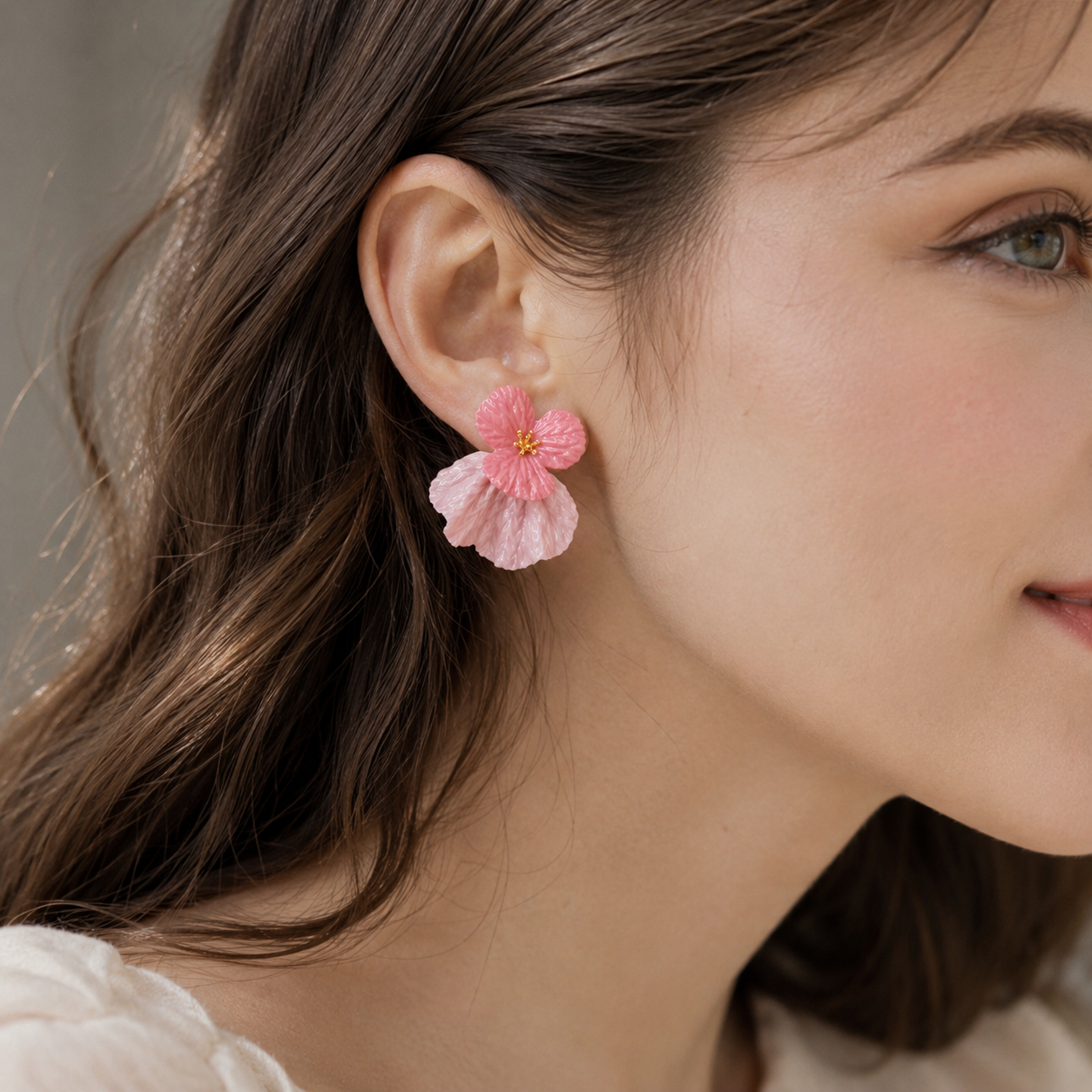 Handmade Ceramic Flower Earrings, styled product view