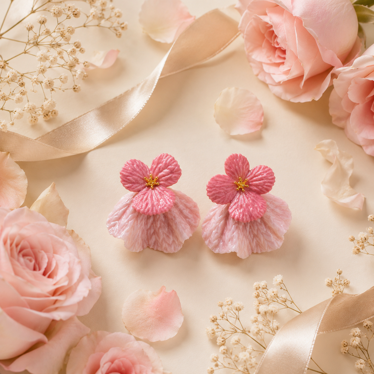 Handmade Ceramic Flower Earrings, close-up detail