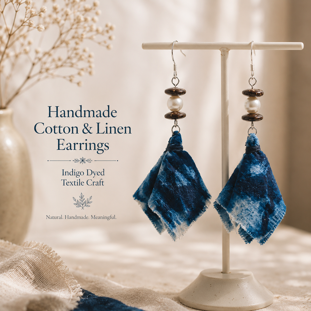 Handmade Cotton & Linen Textile Earrings, product overview