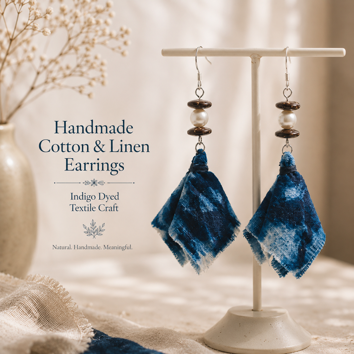 Handmade Cotton & Linen Textile Earrings, product overview