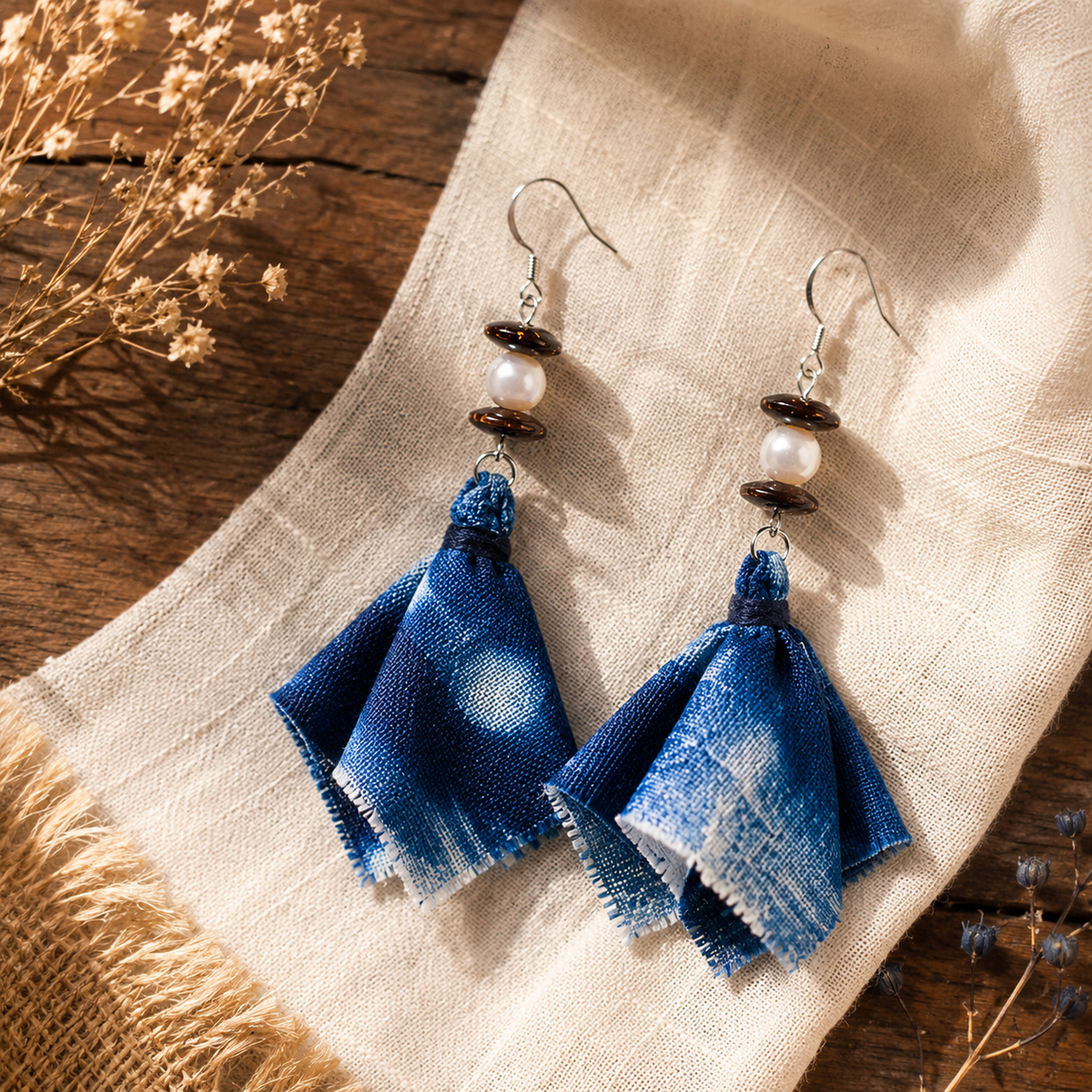 Handmade Cotton & Linen Textile Earrings, product overview