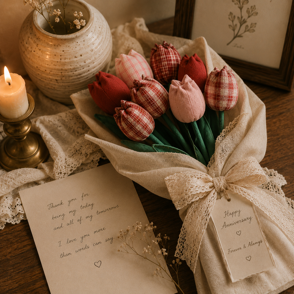 Handmade Cotton Tulip Bouquet, styled product view