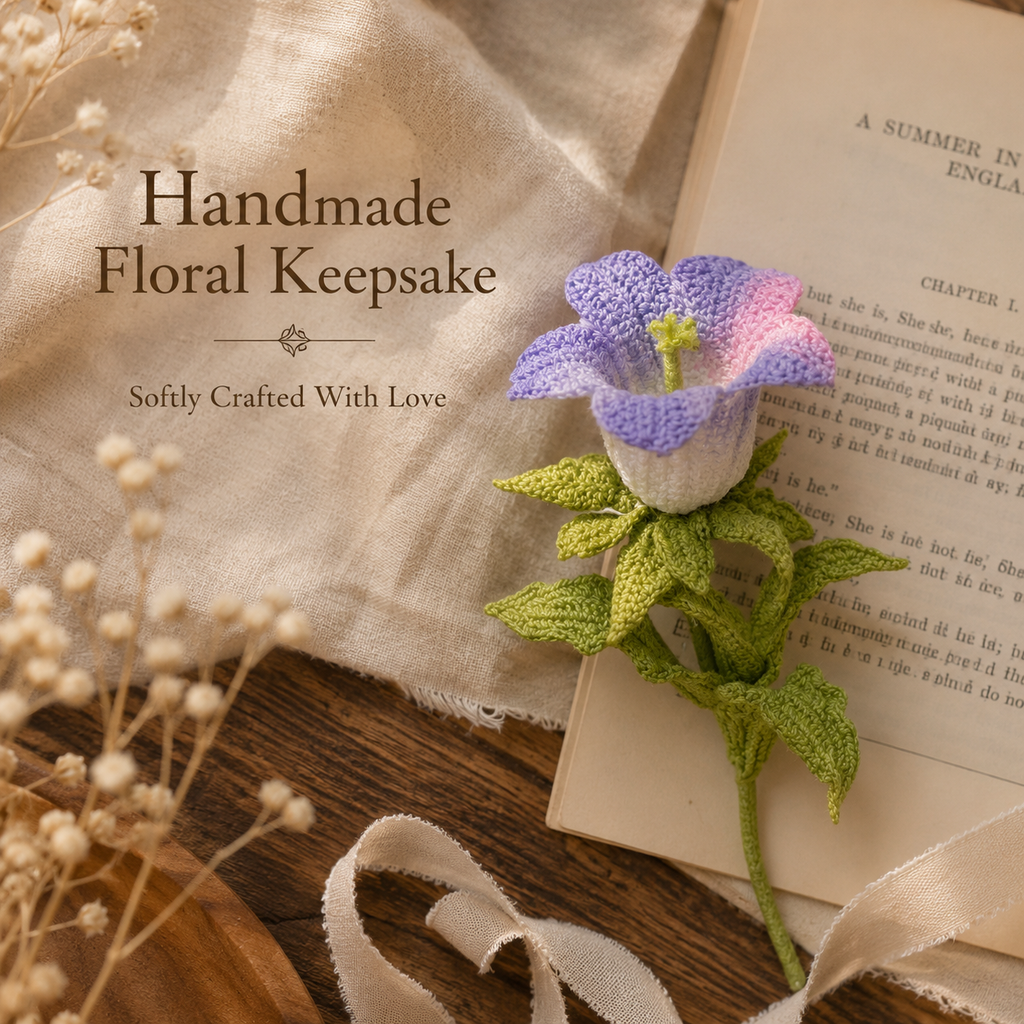 Handmade Crochet Bellflower Brooch, product overview