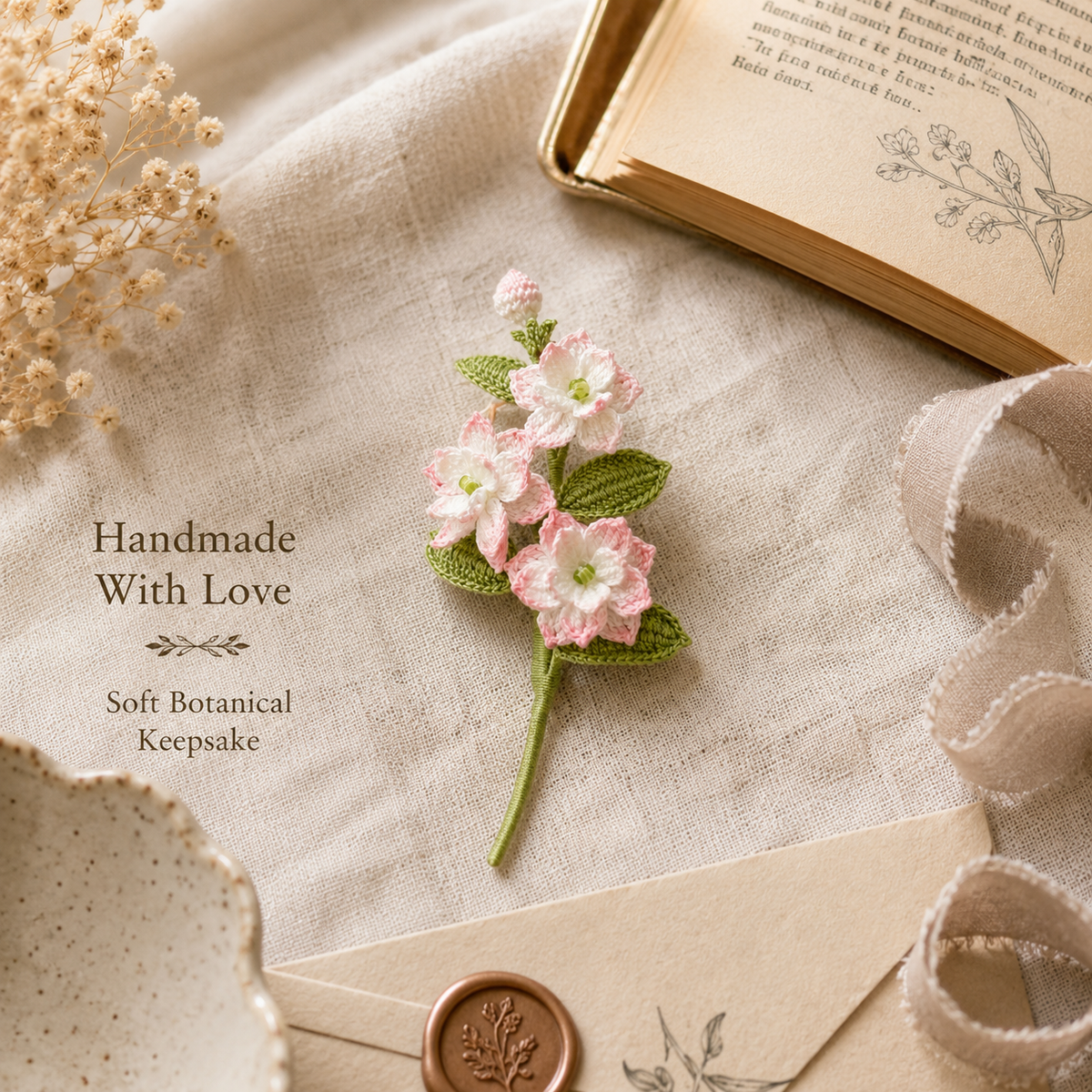 Handmade Crochet Blush Floral Brooch, product overview