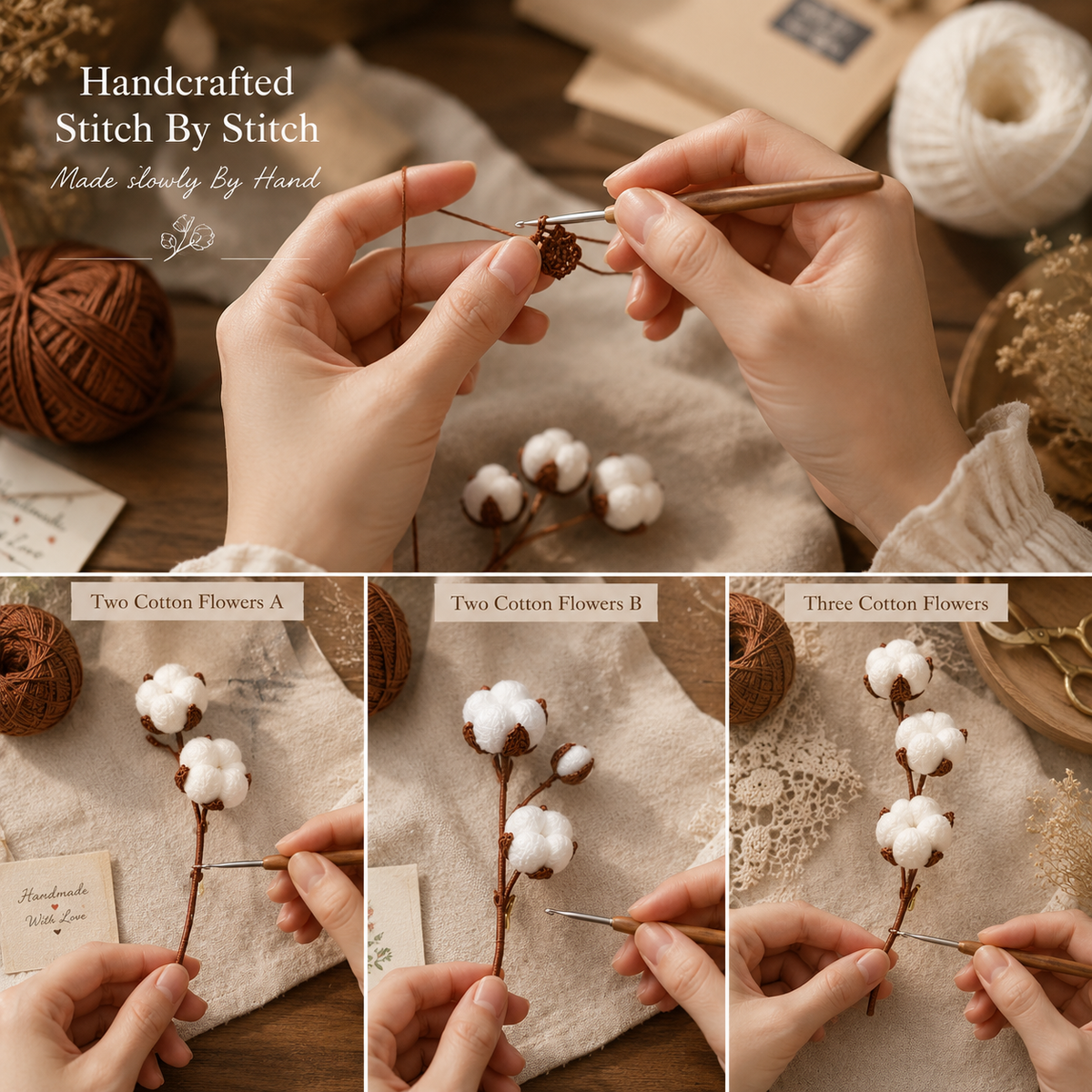 Handmade Crochet Cotton Flower Brooch, size and feature guide