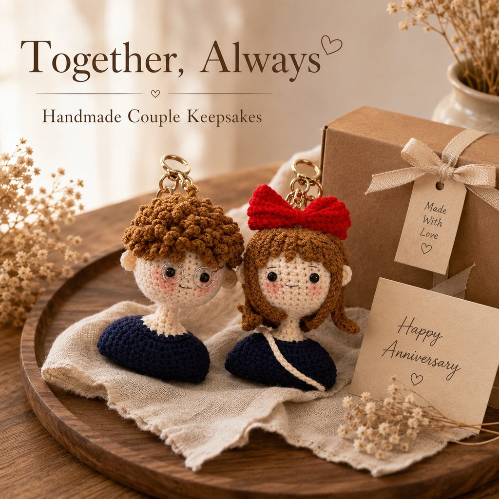 Handmade Crochet Couple Doll Keychain Set, product overview