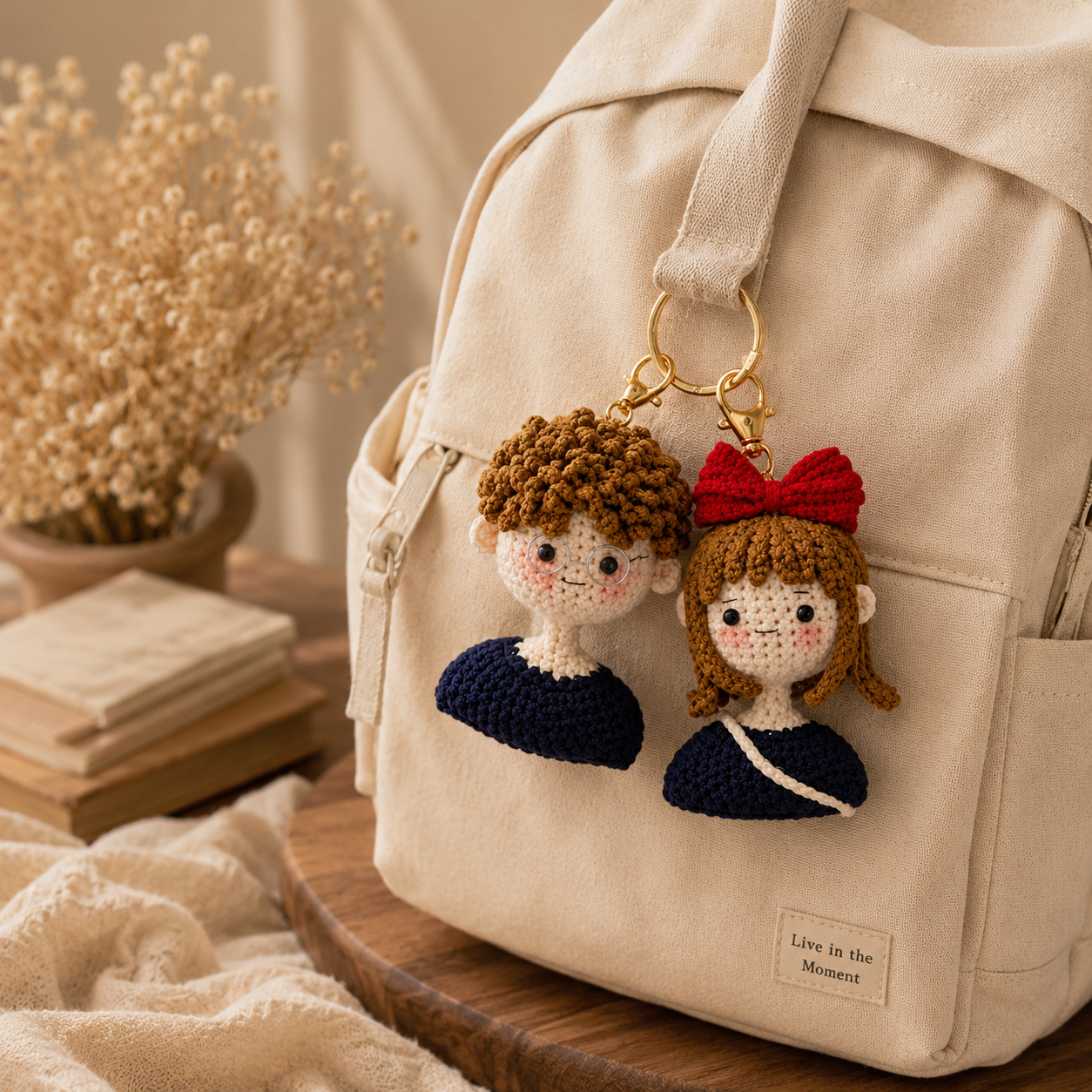 Handmade Crochet Couple Doll Keychain Set, size and feature guide