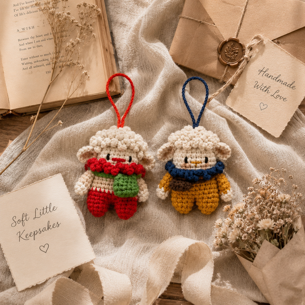 Handmade Crochet Sheep Ornament Set, product overview