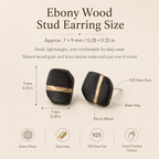 Handmade Ebony Wood & Brass Stud Earrings, size and dimensions infographic