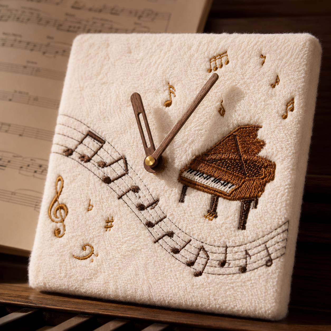 Handmade Embroidered Piano Wall Clock, size and feature guide